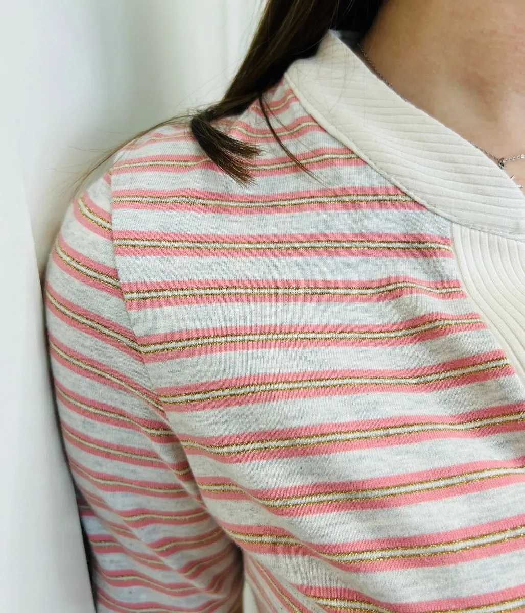 Oatmeal Metallic Stripe Tunic Top