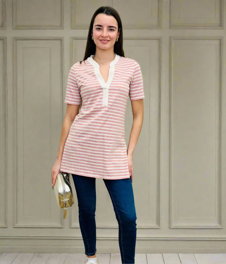 Oatmeal Metallic Stripe Tunic Top