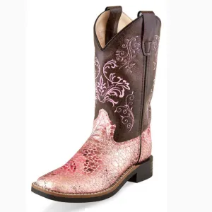 Old West Kid's Pink Snake Print Square Toe Boot