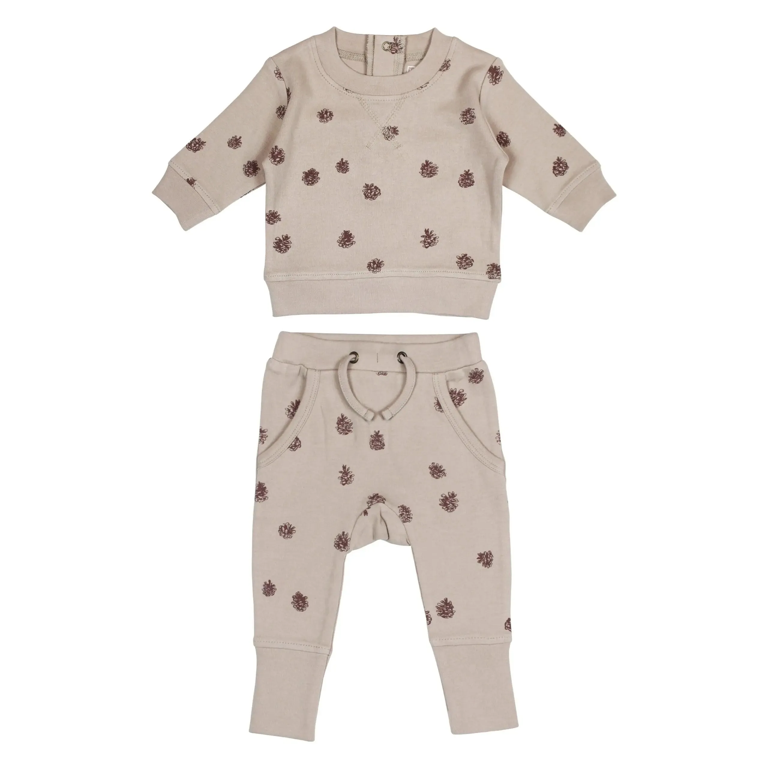 Organic Printed Sweatshirt & Jogger Set in Oatmeal Pinecone | L’ovedbaby
