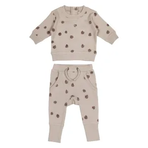 Organic Printed Sweatshirt & Jogger Set in Oatmeal Pinecone | L’ovedbaby