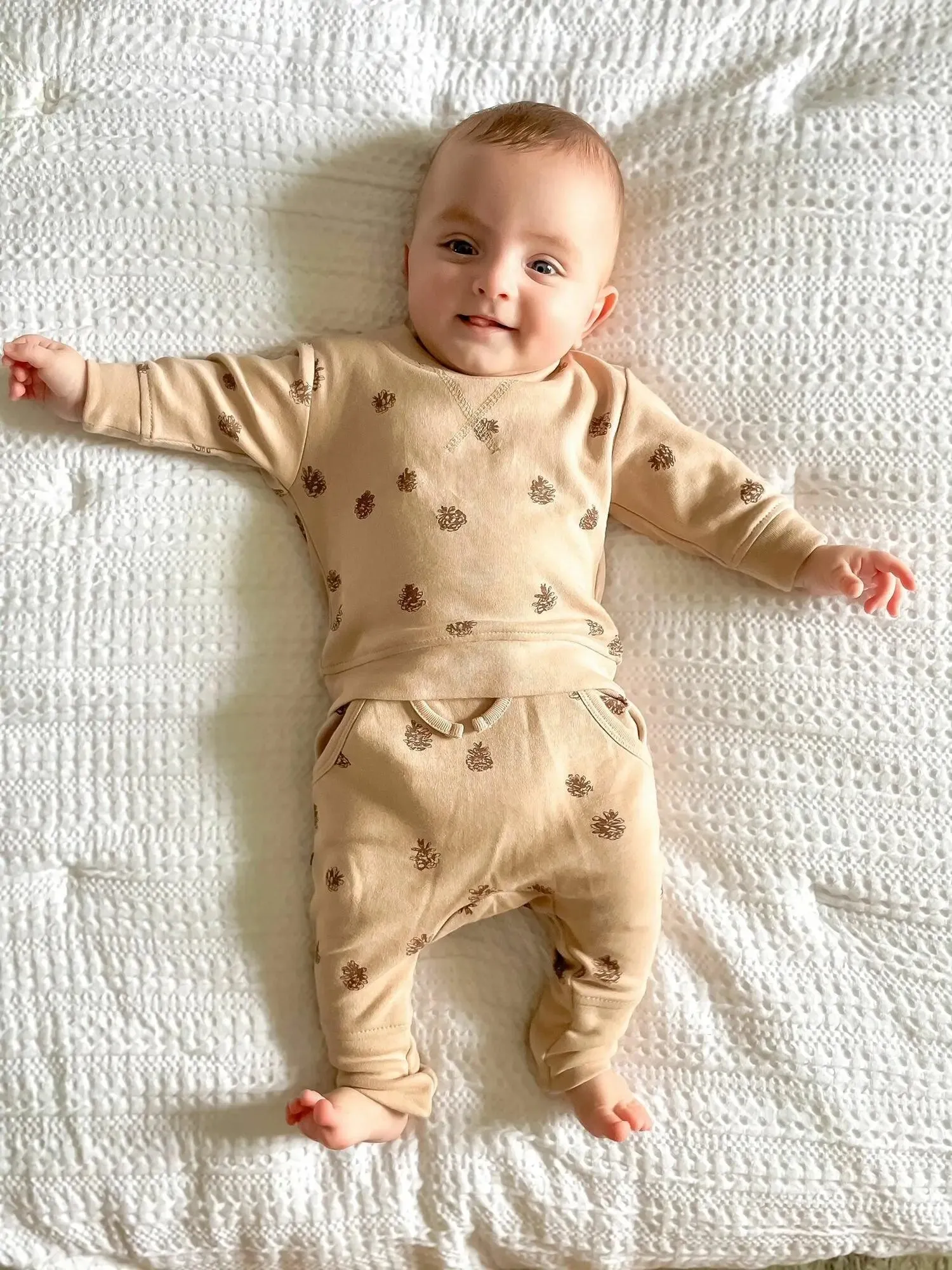Organic Printed Sweatshirt & Jogger Set in Oatmeal Pinecone | L’ovedbaby