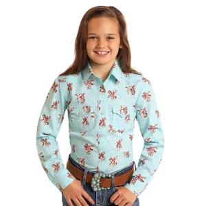 Panhandle Girl's Turquoise Bronc Long Sleeve