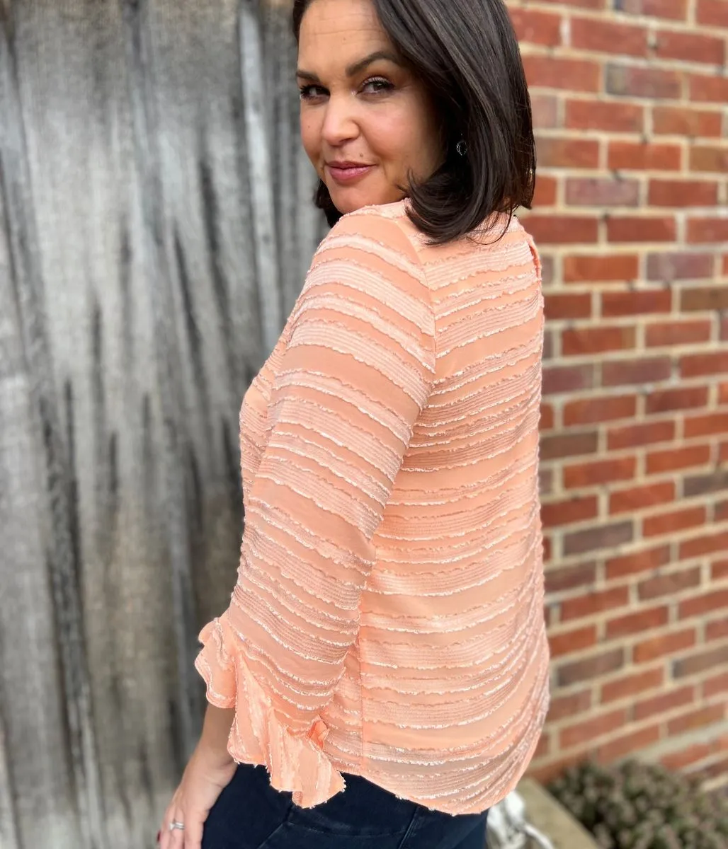 Peach Striped Burn Out Top