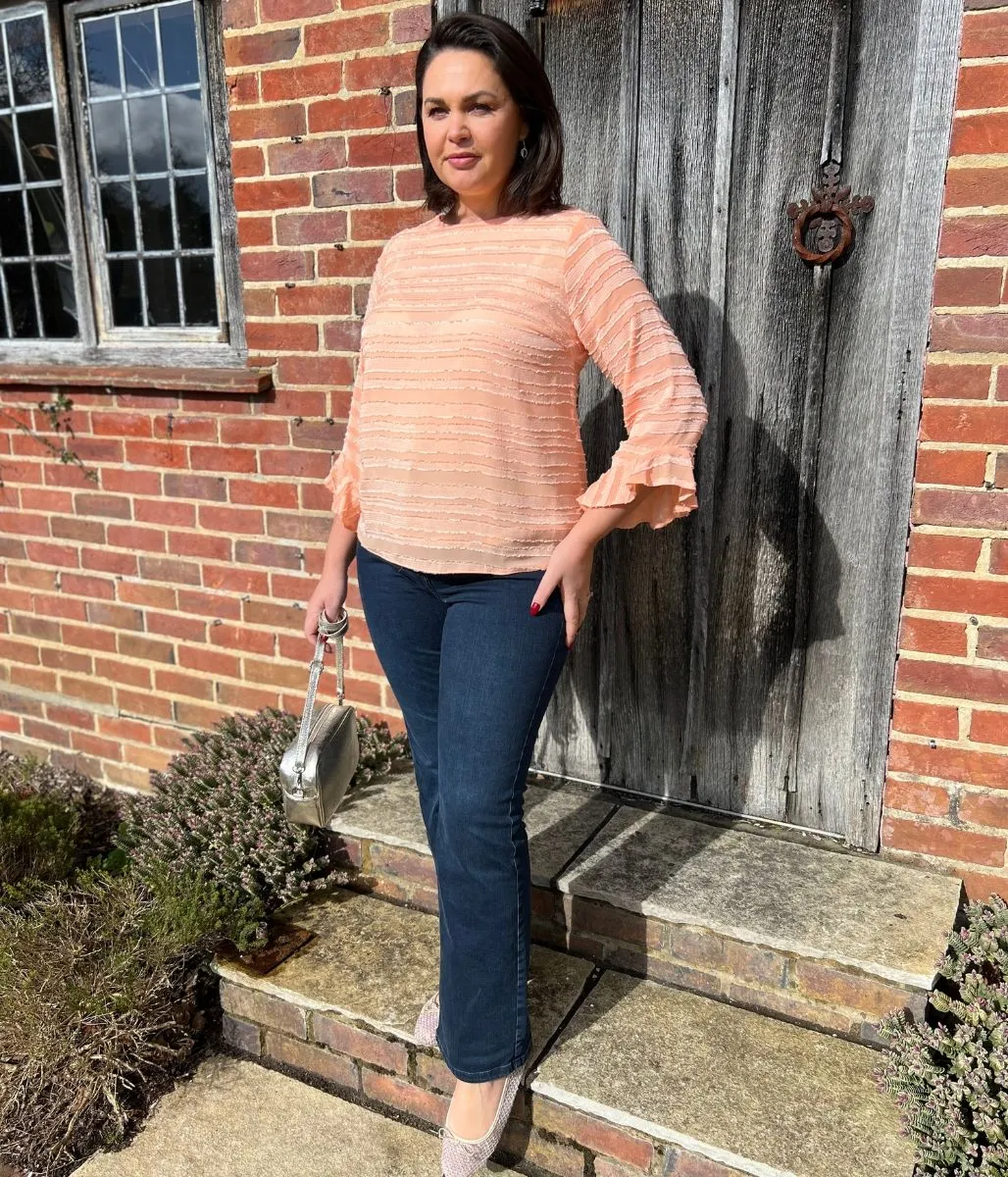 Peach Striped Burn Out Top