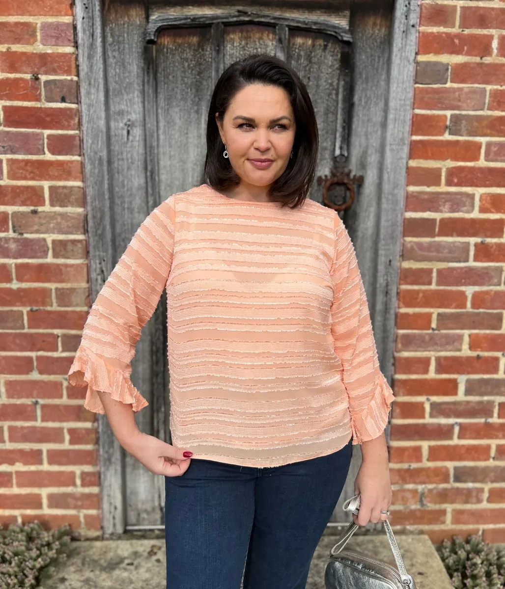 Peach Striped Burn Out Top