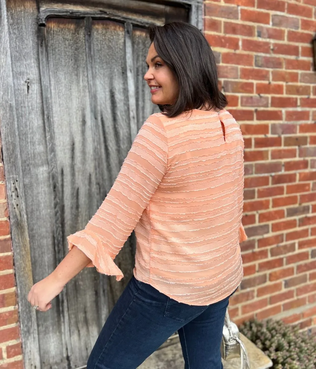 Peach Striped Burn Out Top