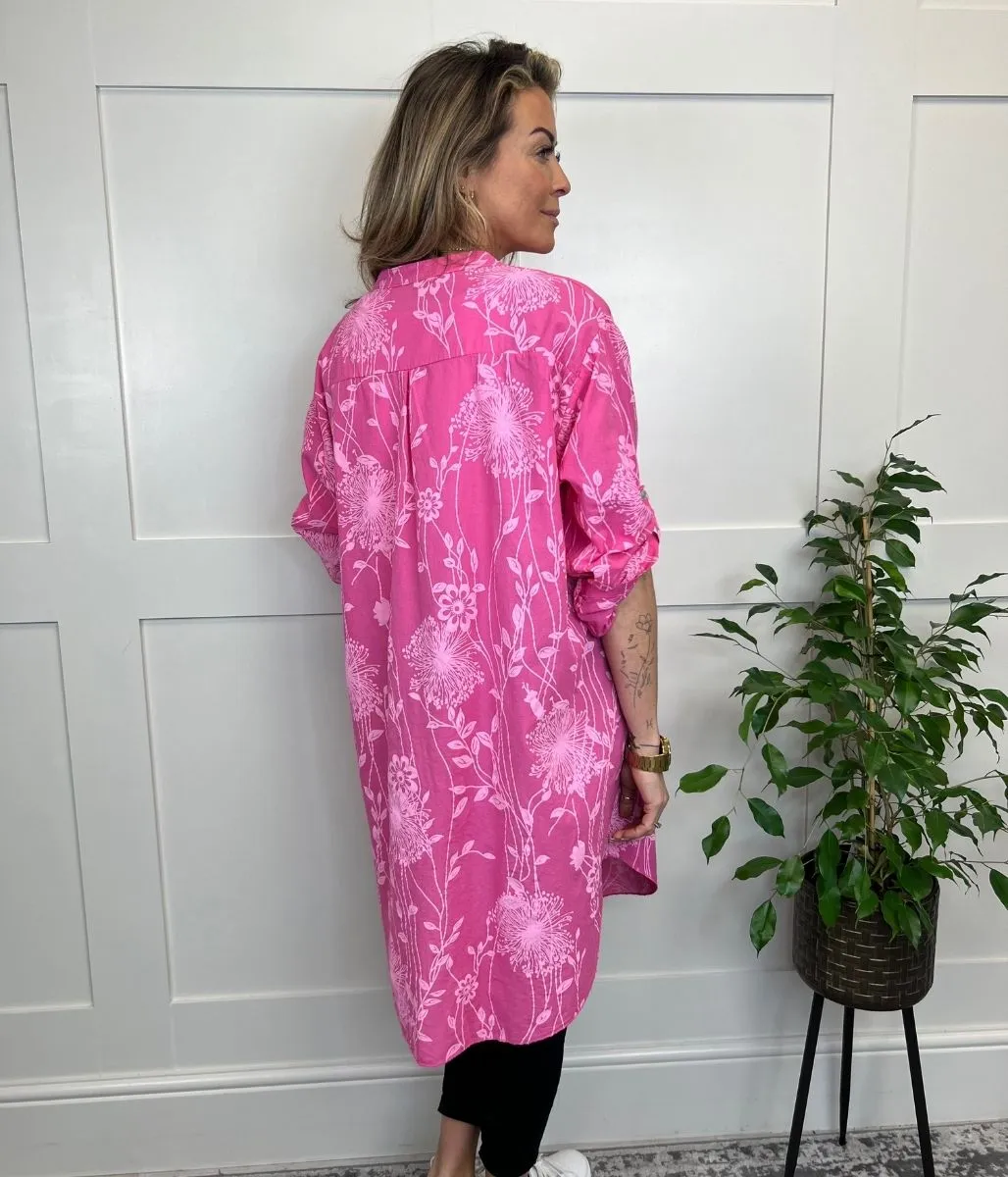 Pink Botanical Longline Tunic Shirt