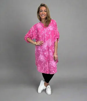Pink Botanical Longline Tunic Shirt