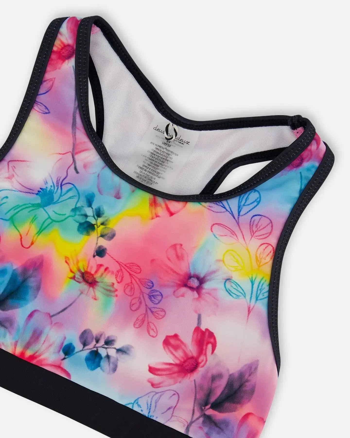 Printed Two-Piece Racerback Swimsuit Butterflies On Multicolored And Black Background