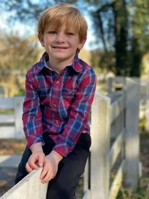 Red/blue plaid woven shirt | Me & Henry