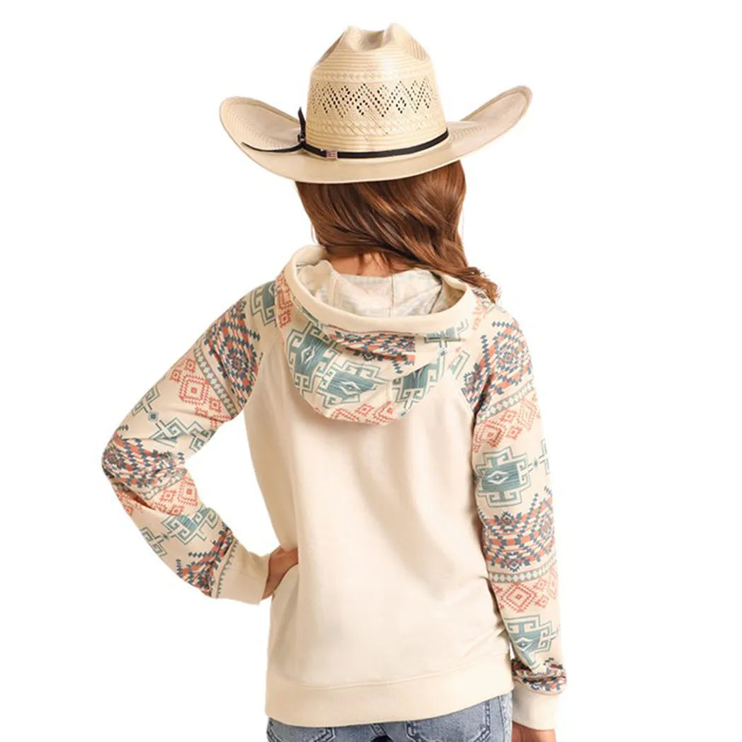 Rock & Roll Kid's Natural & Aztec Sleeve Hoodie