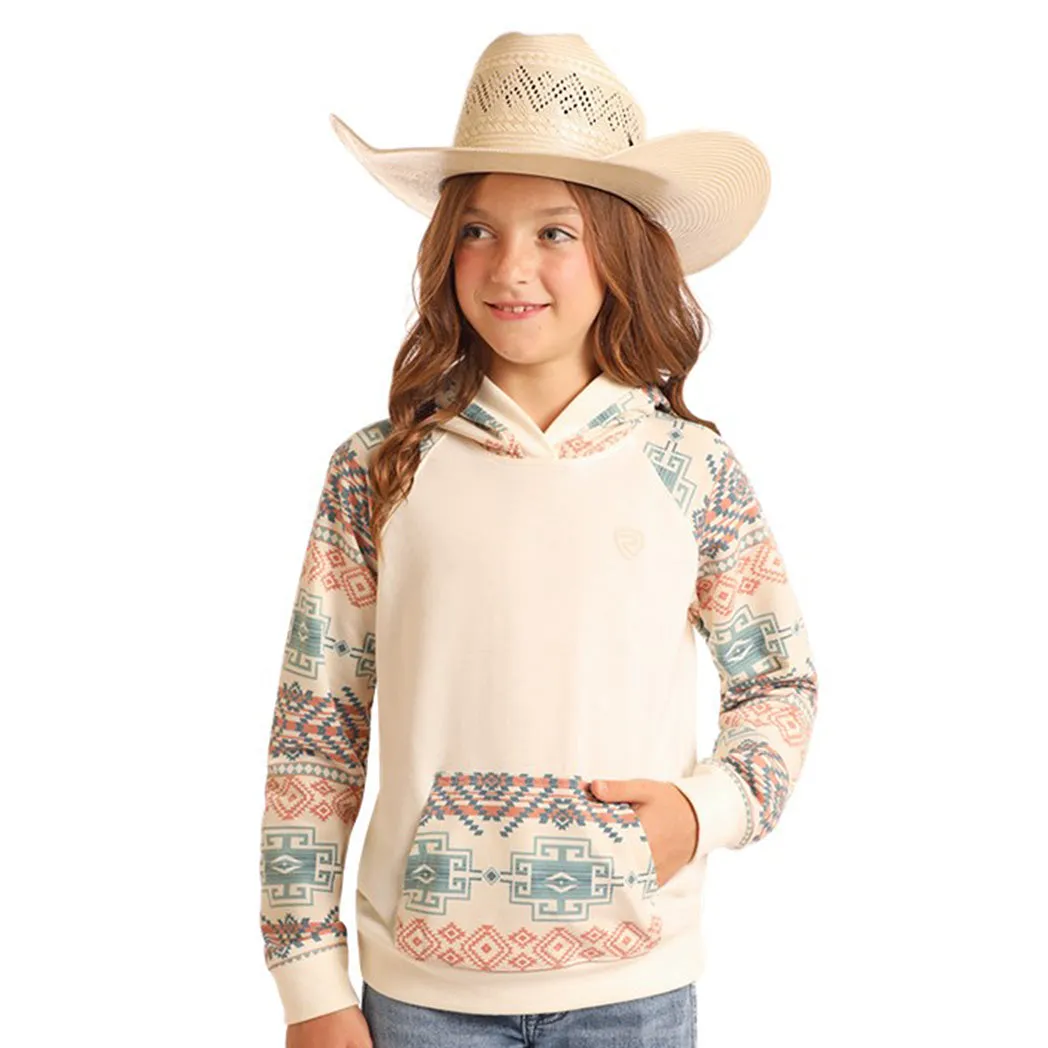 Rock & Roll Kid's Natural & Aztec Sleeve Hoodie