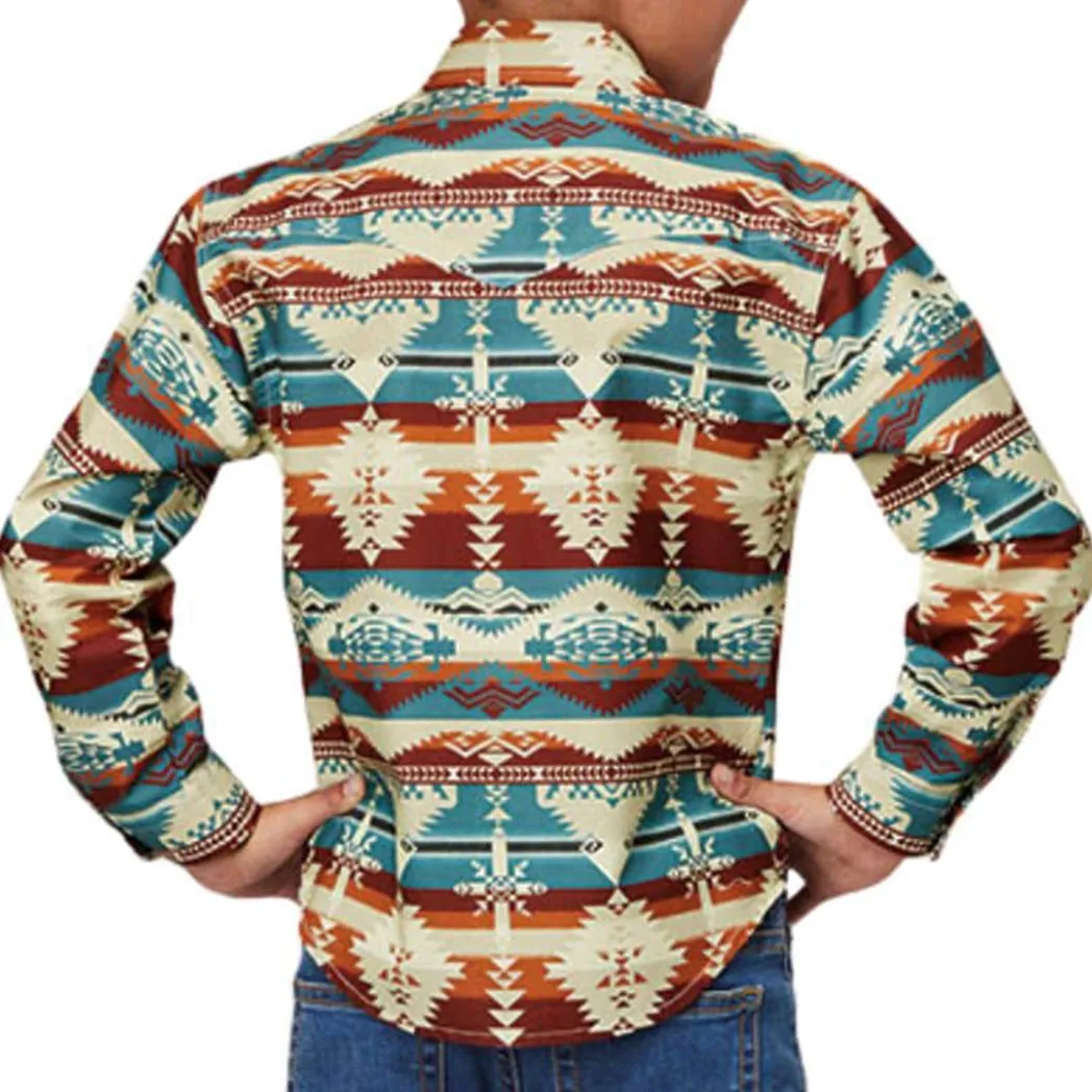 Roper Boy's Natural Aztec Serape Pearl Snap Long Sleeve