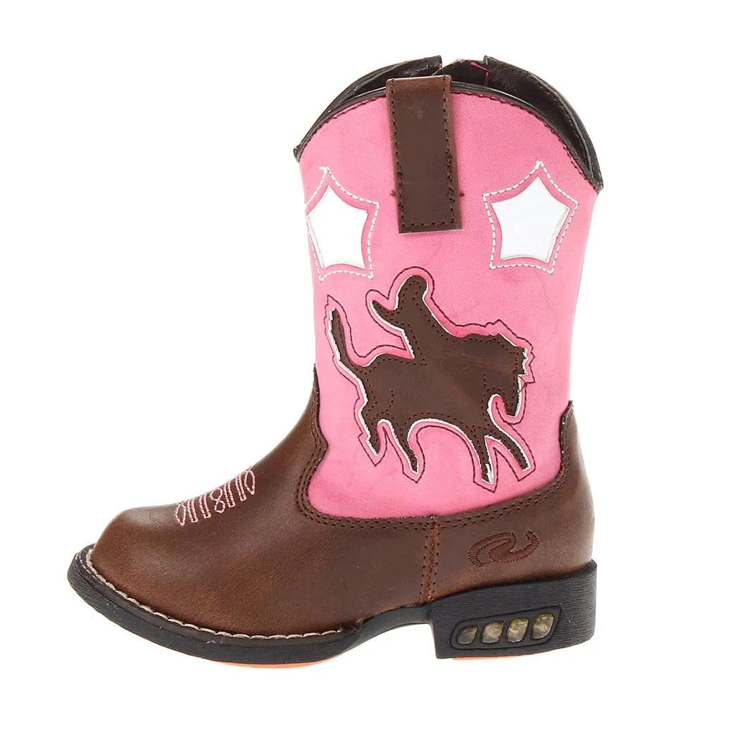Roper Girl's Brown & Pink Light Up Heel Square Toe Boot