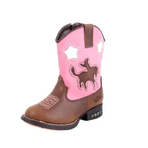 Roper Girl's Brown & Pink Light Up Heel Square Toe Boot