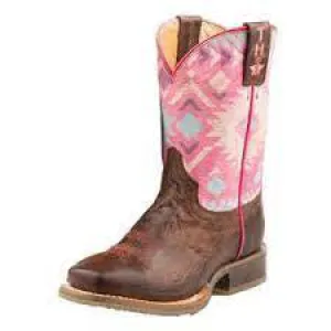 Roper Kid's Brown/Pink Aztec Square Toe