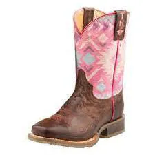 Roper Kid's Brown/Pink Aztec Square Toe