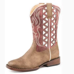Roper Kid's White and Red Cut Out Square Toe Boot