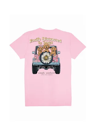 Simply Southern Youth Easily Distracted By Dogs T-shirt for Girls in Pink | YTH-SS-EASILY-FANCYCANDY