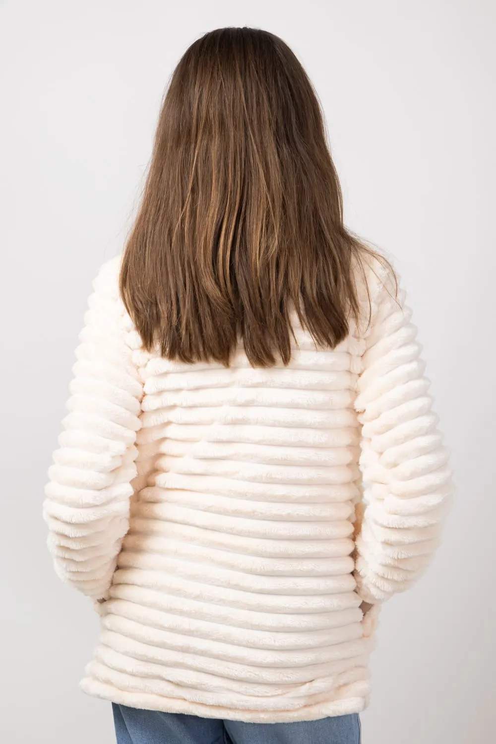 Simply Southern Youth Luxe Quarter Zip Front Pullover for Girls in Snow/Tan | PP-0224-YTH-PULL-LUXE-SNOW