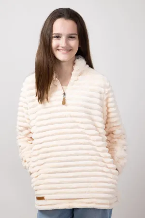Simply Southern Youth Luxe Quarter Zip Front Pullover for Girls in Snow/Tan | PP-0224-YTH-PULL-LUXE-SNOW