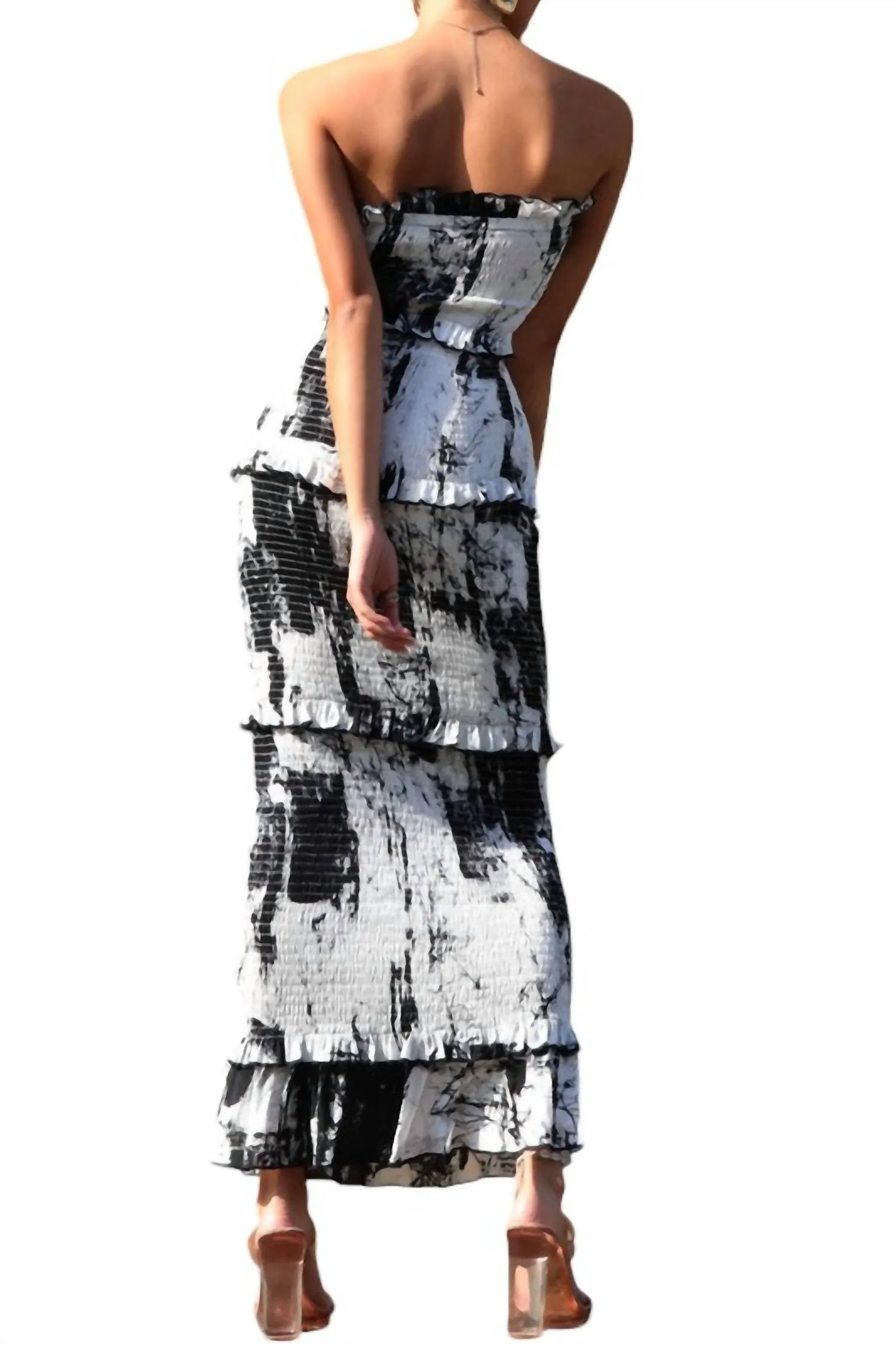 Smocked Long Dress In Black/white