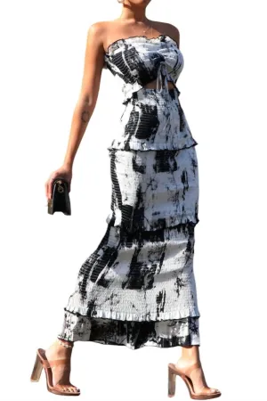 Smocked Long Dress In Black/white