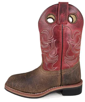 Smoky Mountain Kid's Brown and Burnt Red Square Toe Boots