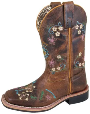 Smoky Mountain Kid's Brown Floral Stitched Square Toe Boots