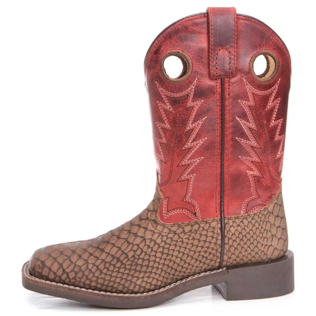 Smoky Mountain Kid's Brown Viper and Red Square Toe Boots