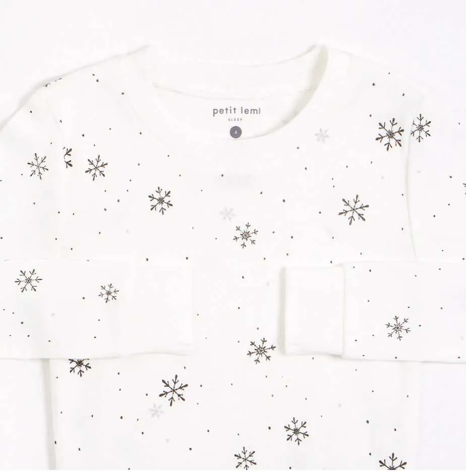 Snowflake Print On Off-White Pyjama Set | Petit Lem