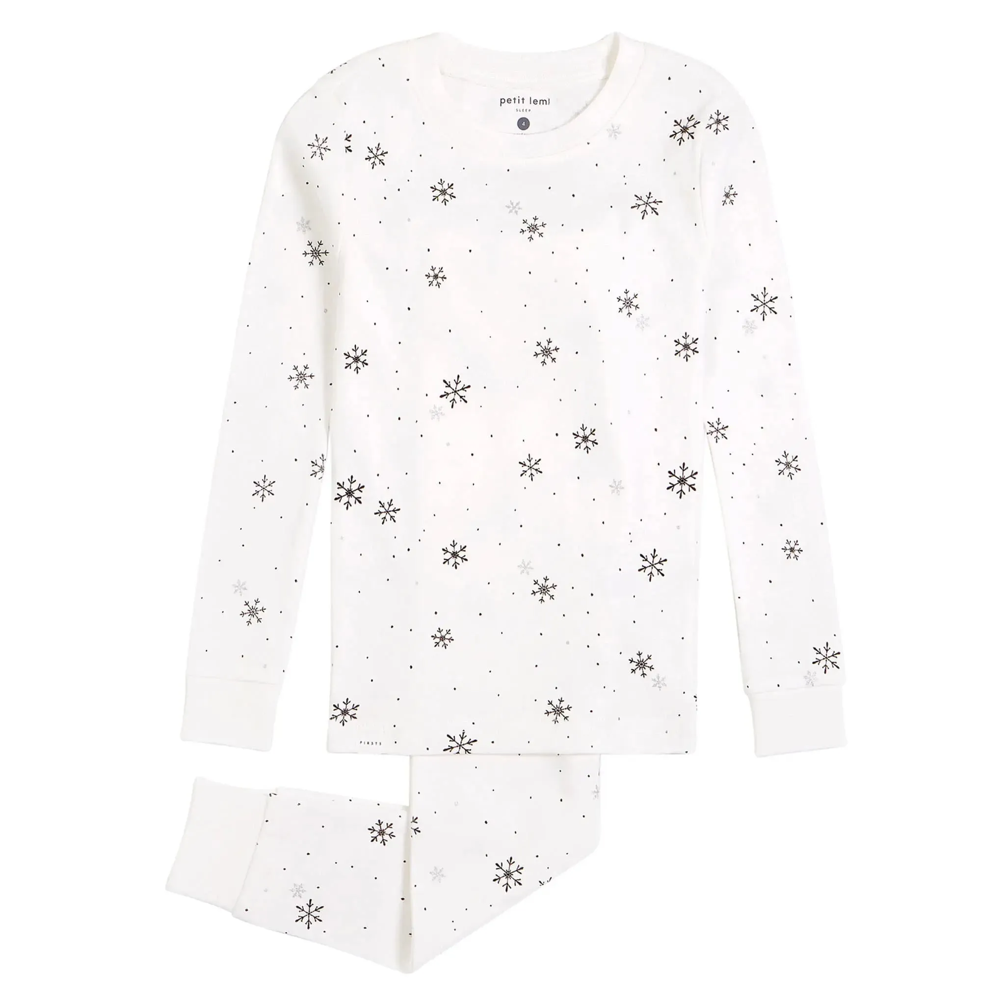 Snowflake Print On Off-White Pyjama Set | Petit Lem