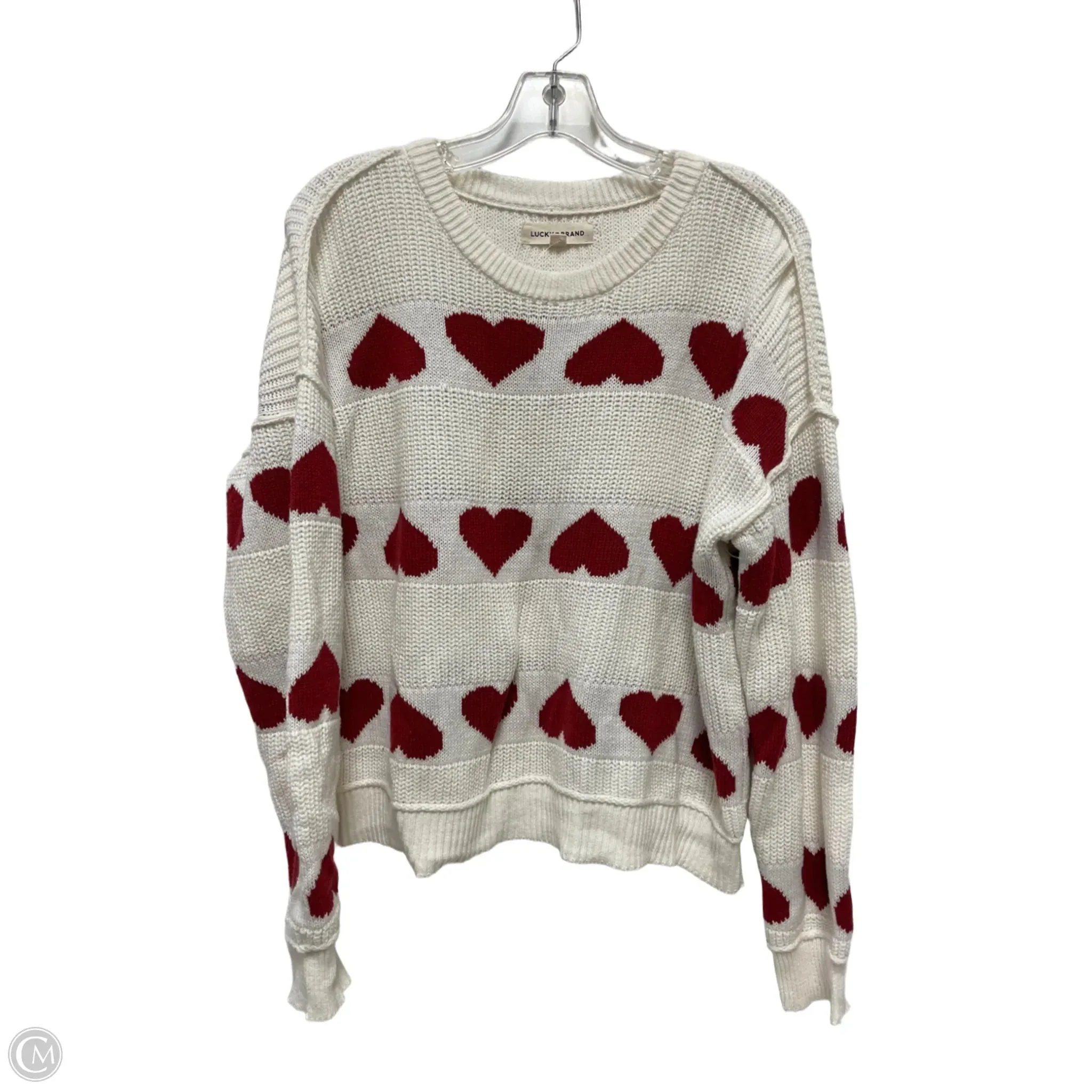 Sweater By Lucky Brand In Red & White, Size: L