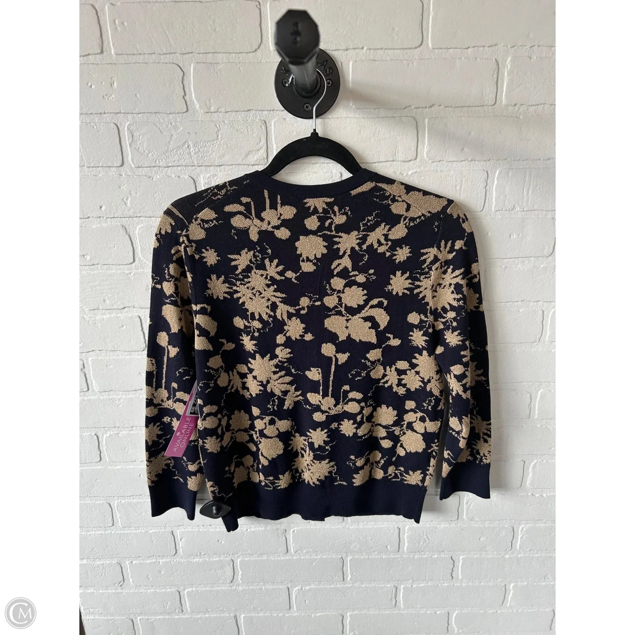 Sweater Cardigan By Ann Taylor In Blue & Gold, Size: M