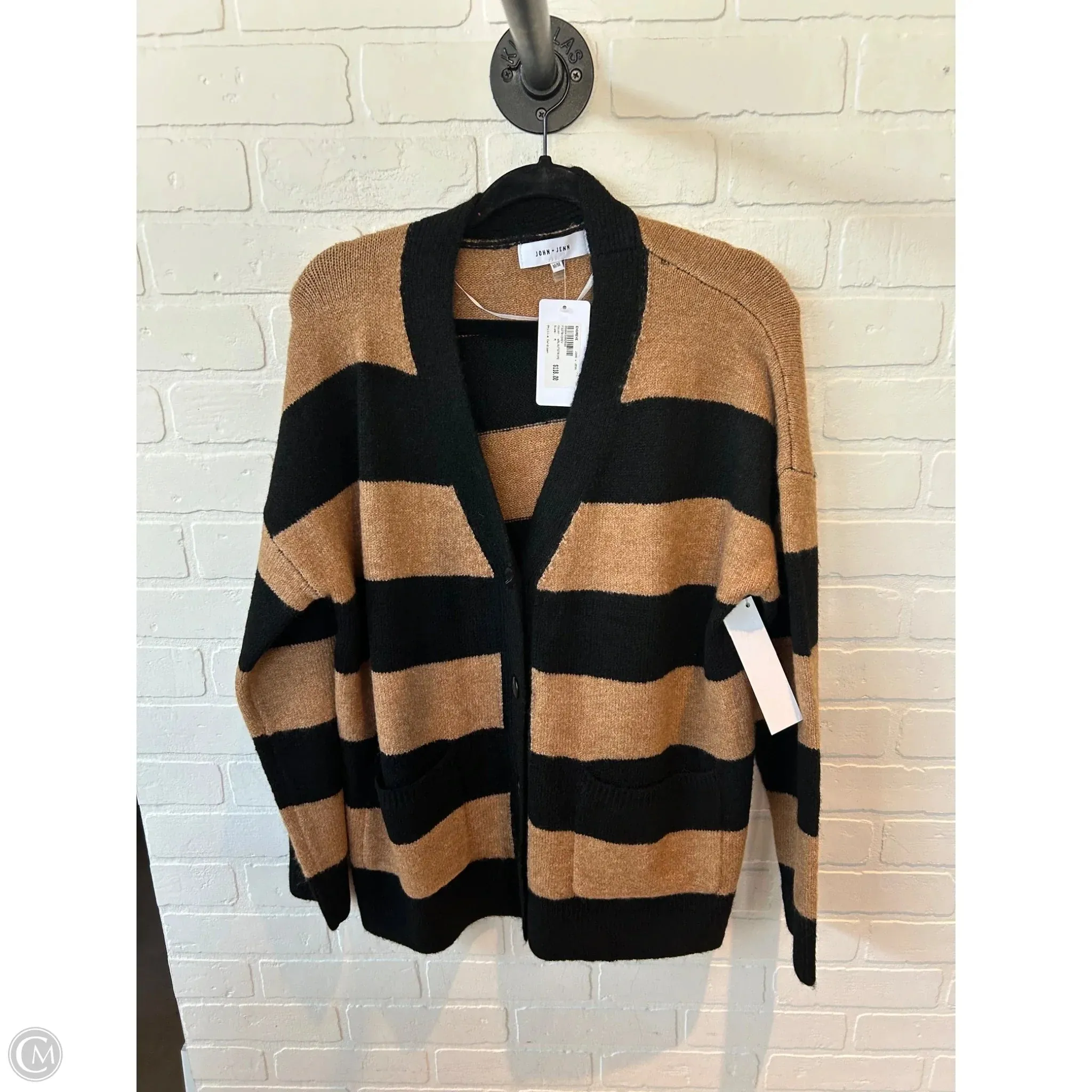 Sweater Cardigan By John   Jenn In Black & Tan, Size: M