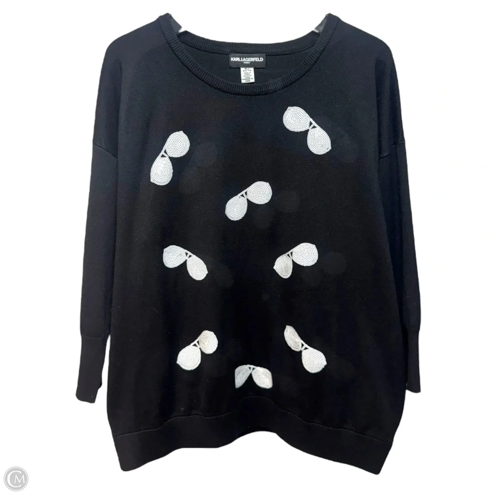 Sweater Designer By Karl Lagerfeld In Black & White, Size: XL