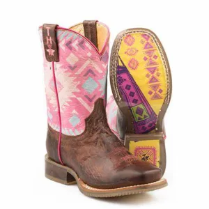 Tin Haul Girl's Pink Moon Aztec Square Toe