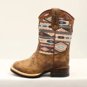 Toddler Brown and Pink Aztec Square Toe Boot