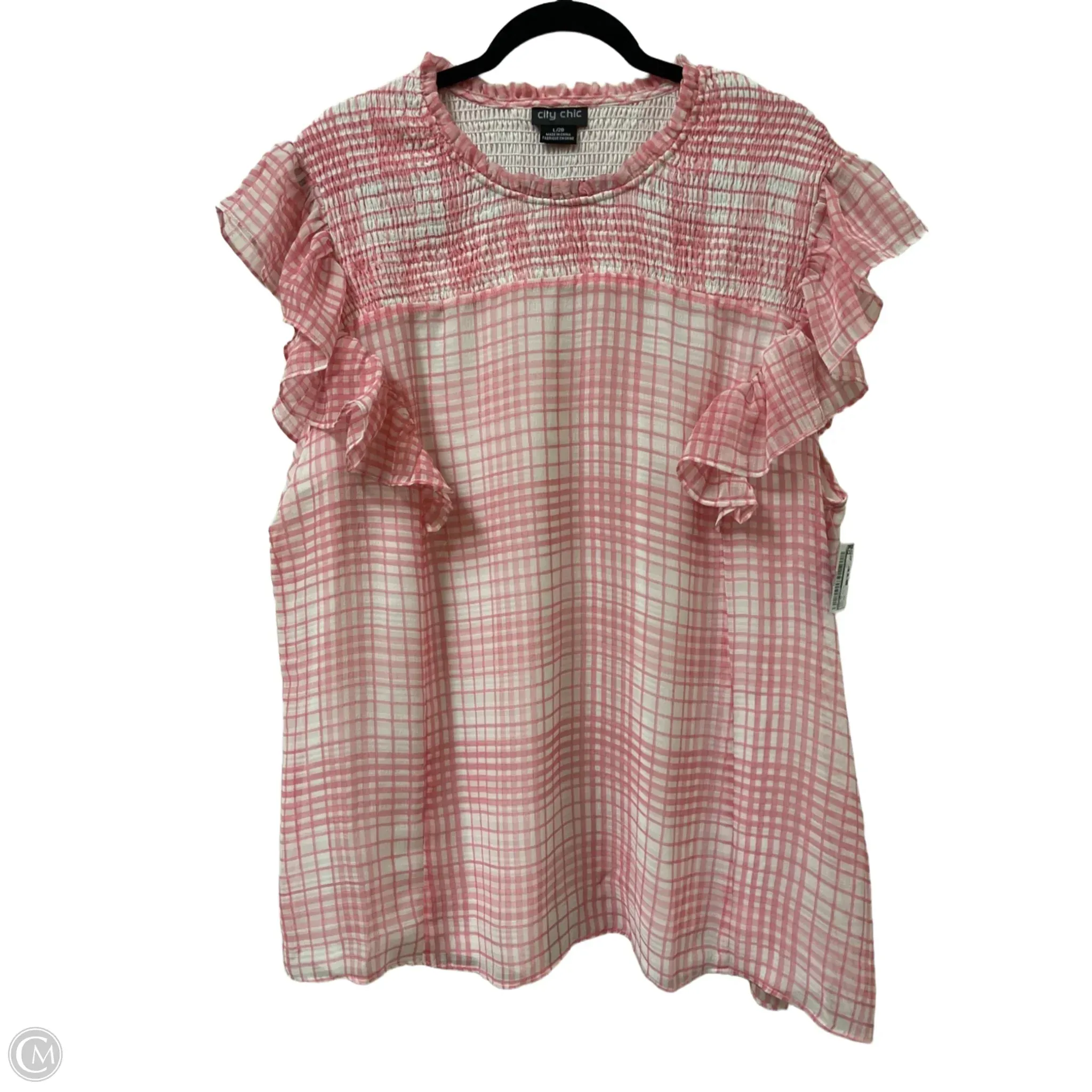Top Short Sleeve By City Chic In Pink & White, Size: 2x