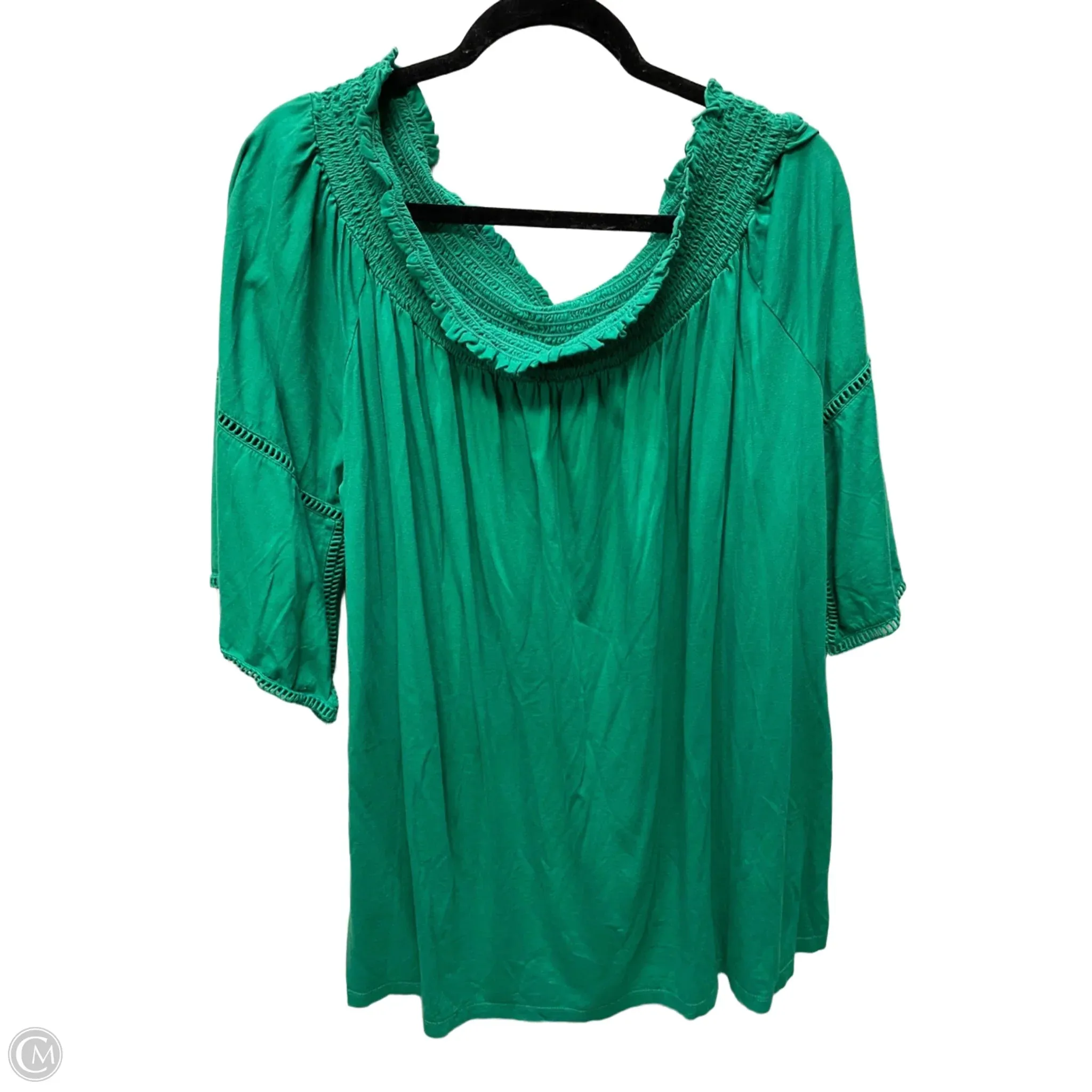 Top Short Sleeve By Denim 24/7 In Green, Size: 3x