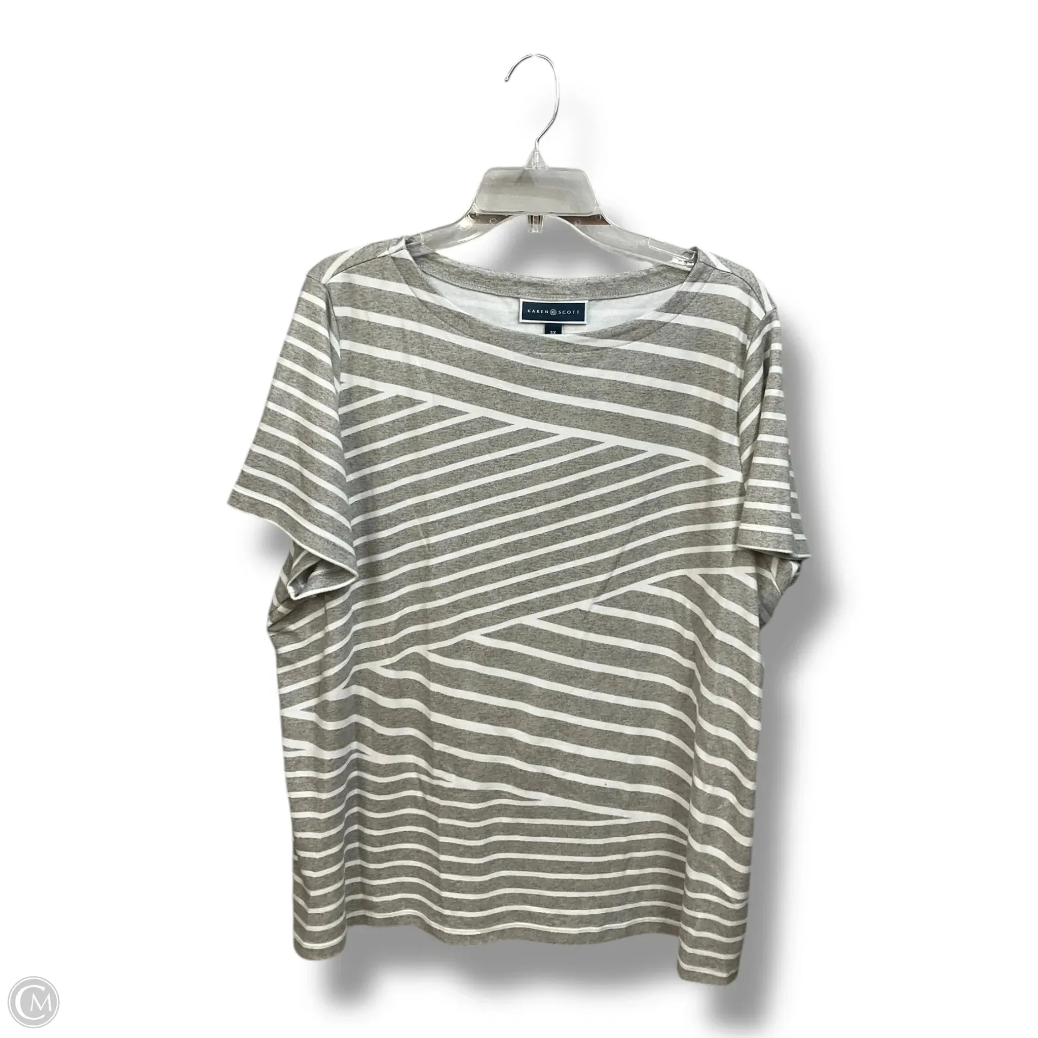 Top Short Sleeve By Karen Scott In Grey & White, Size: 3x