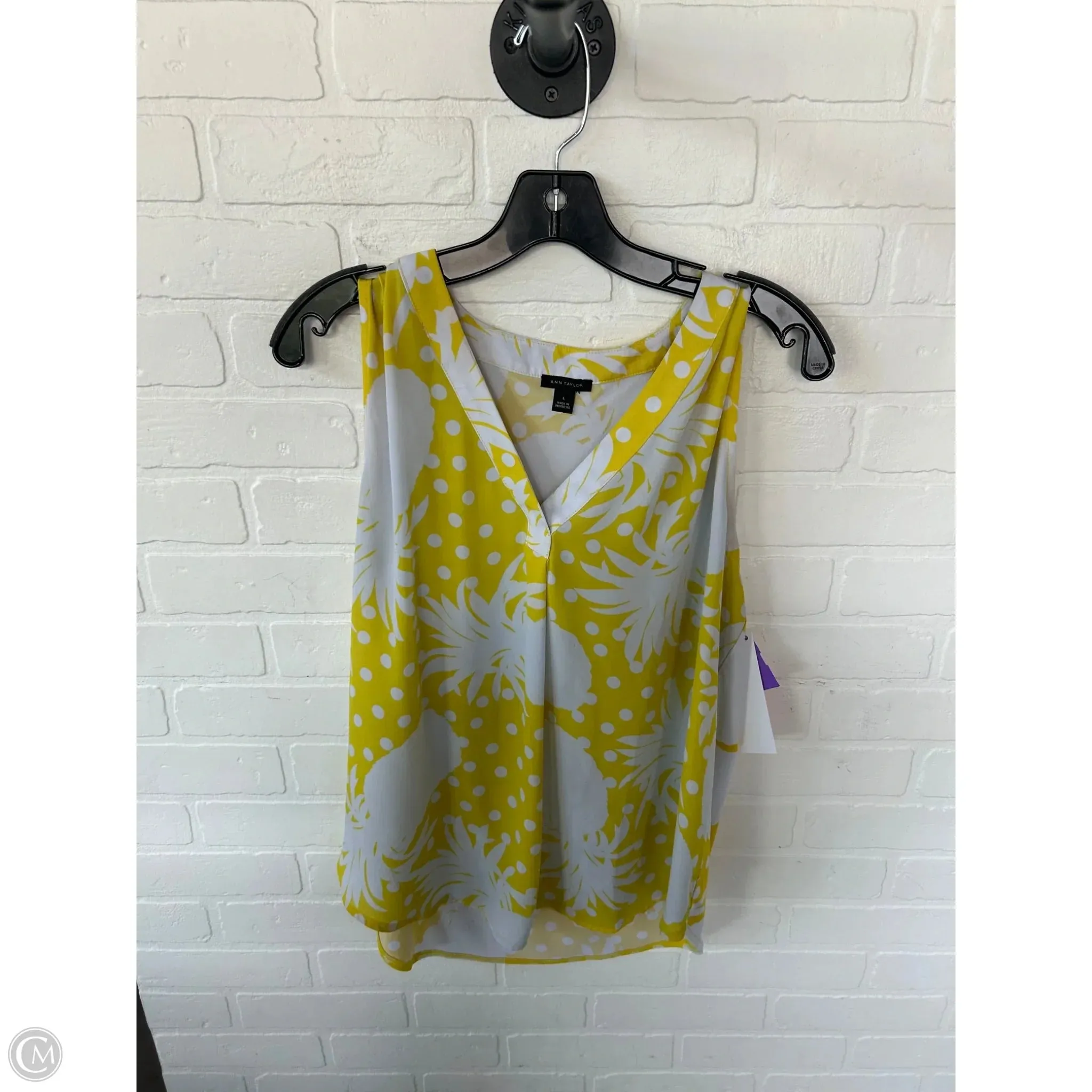 Top Sleeveless By Ann Taylor In Grey & Yellow, Size: L