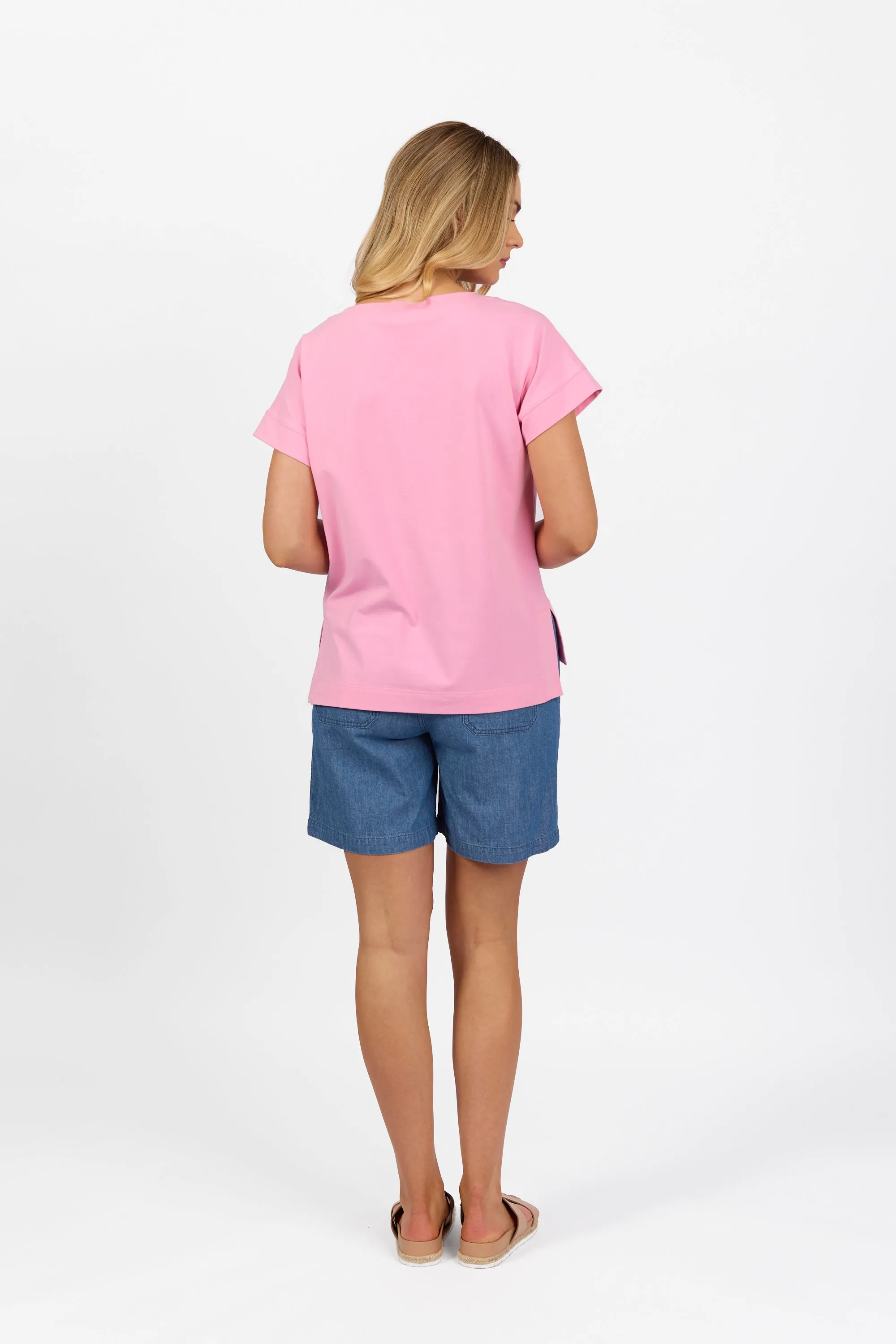 Vassalli - Drop Sleeve Top with Stepped Hem - 4363 - Flamingo or French Blue - 60% Off