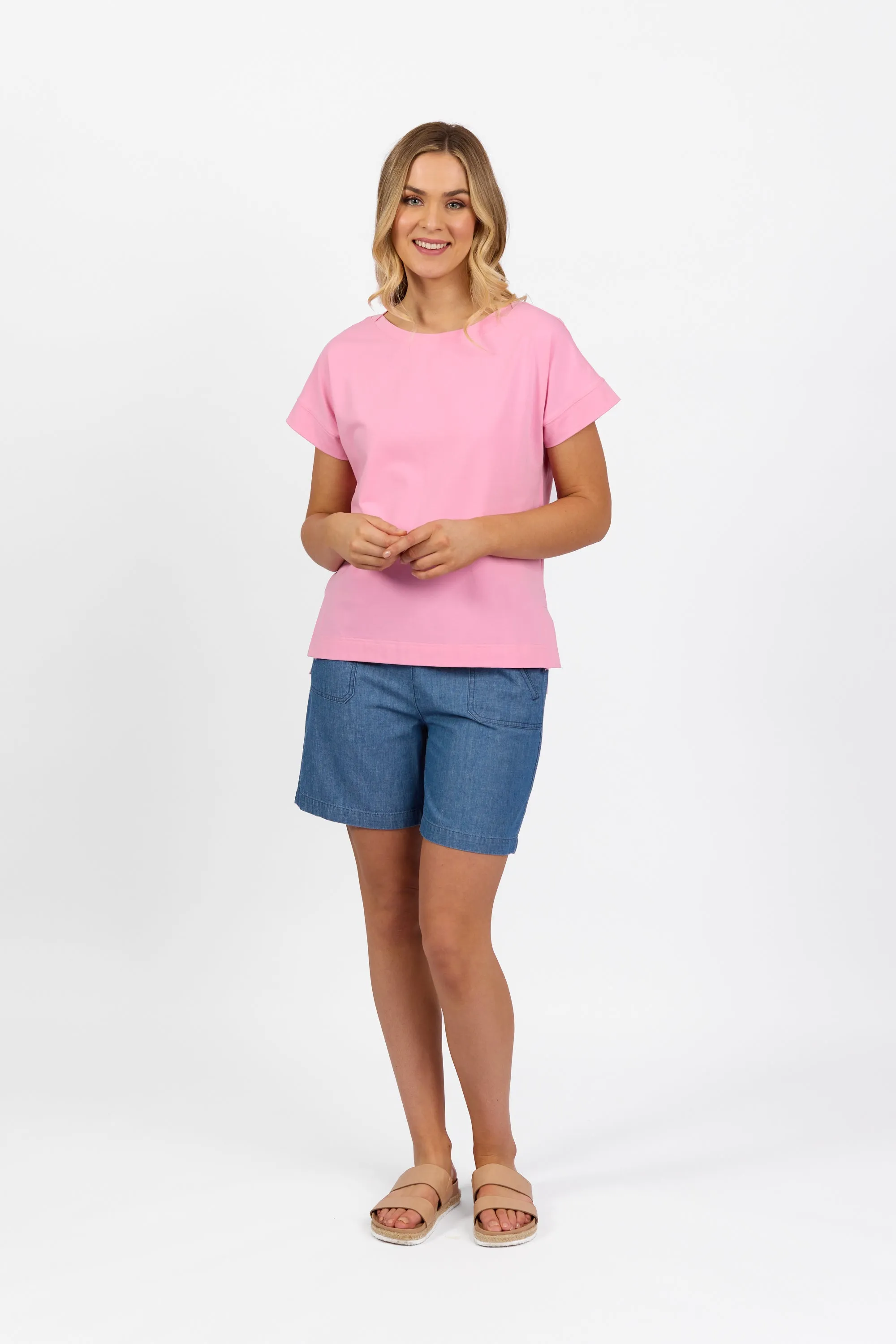 Vassalli - Drop Sleeve Top with Stepped Hem - 4363 - Flamingo or French Blue - 60% Off