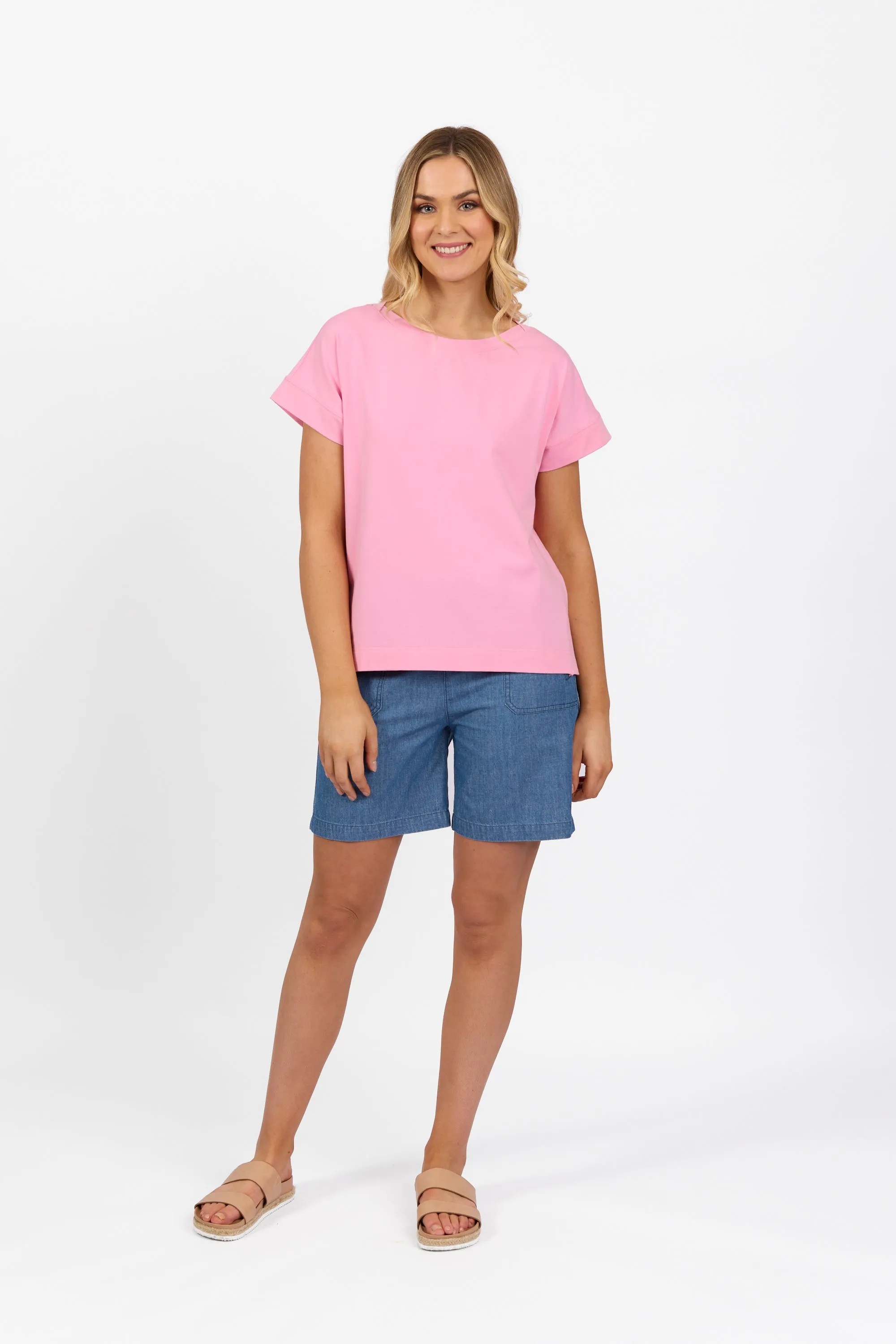 Vassalli - Drop Sleeve Top with Stepped Hem - 4363 - Flamingo or French Blue - 60% Off