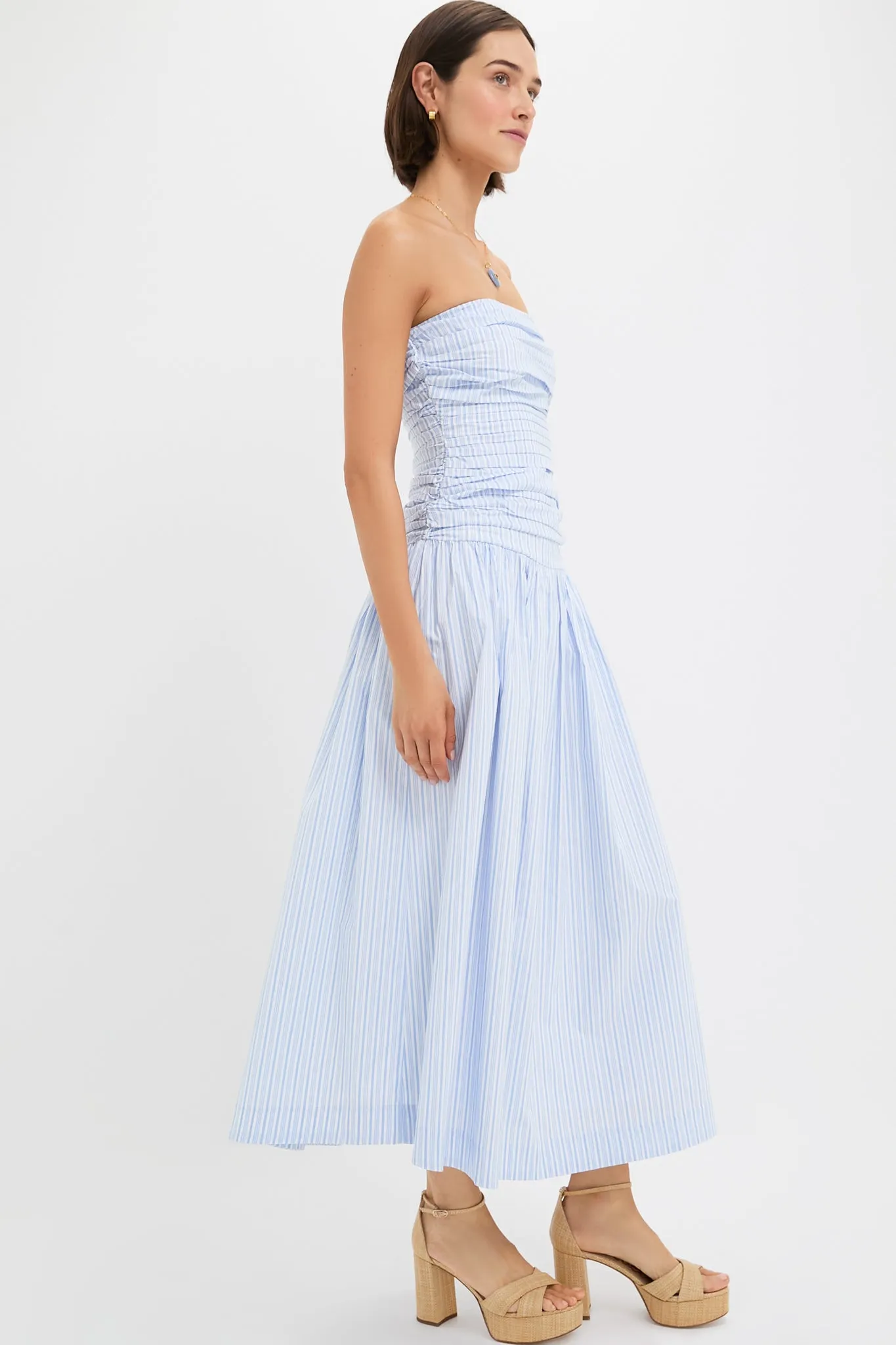 White and Blue Darra Midi Dress