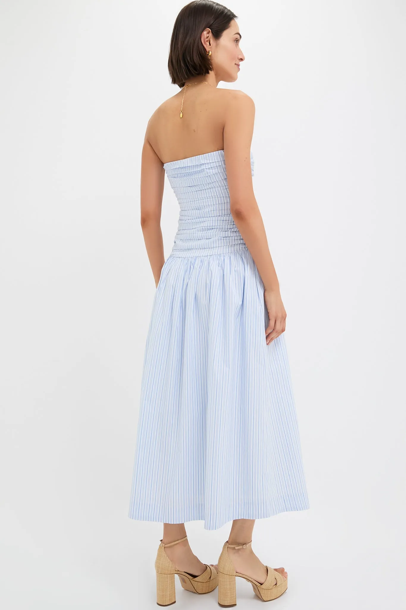 White and Blue Darra Midi Dress