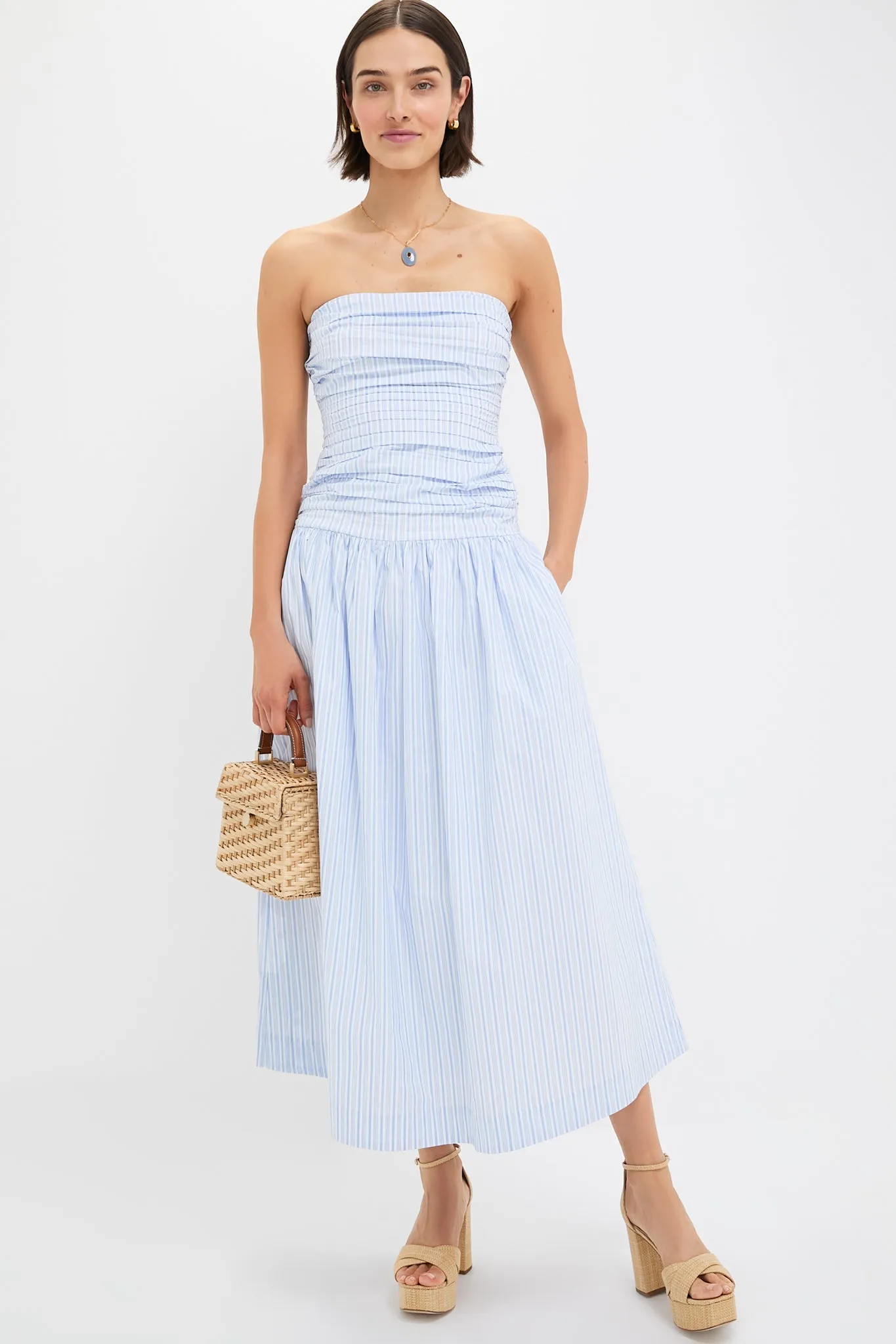 White and Blue Darra Midi Dress