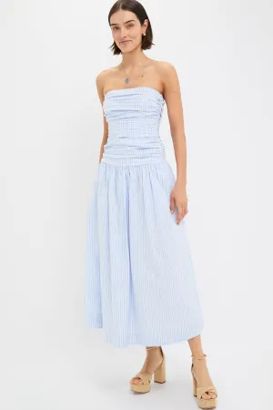 White and Blue Darra Midi Dress